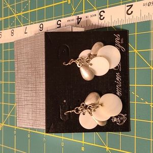 Premier Designs White Linen  Fishhook Pierced Earrings Mother of Pearl